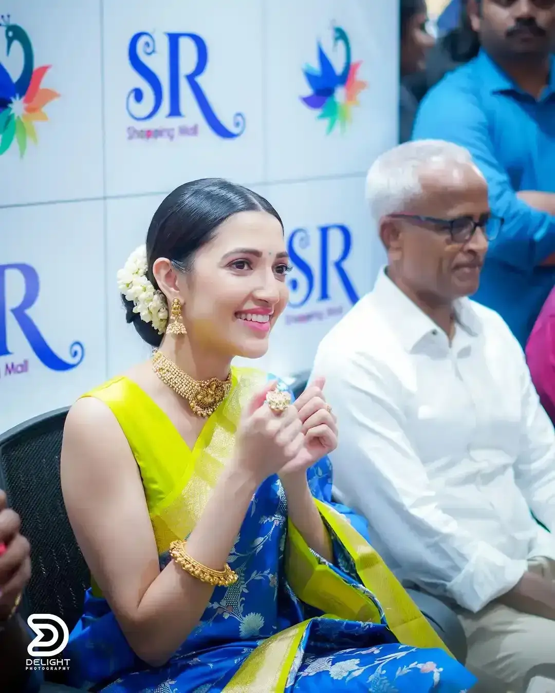 NEHA SHETTY IN BLUE SAREE AT SHOPPING MALL LAUNCH 5